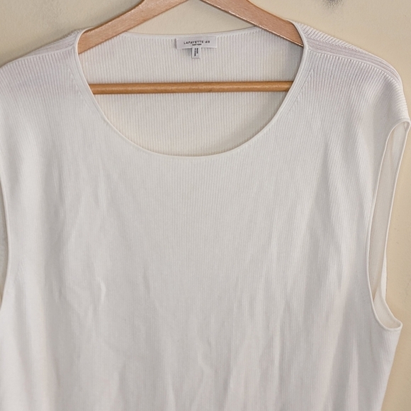 Lafayette 148 New York Finespun Voile Ivory Ribbed Crewneck Shell Tank Size 3X - Picture 2 of 7